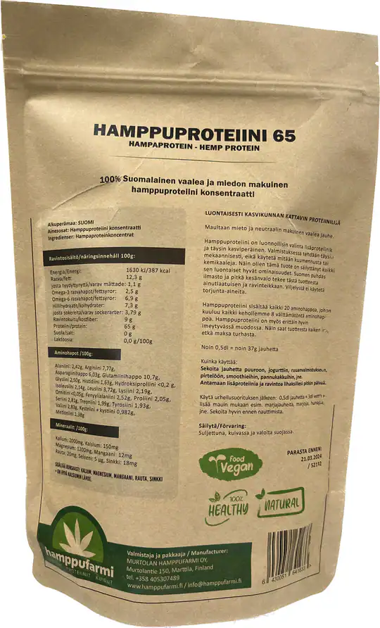 Hamppufarmi Hamppuproteiini 65 konsentraatti 500g - Image 2