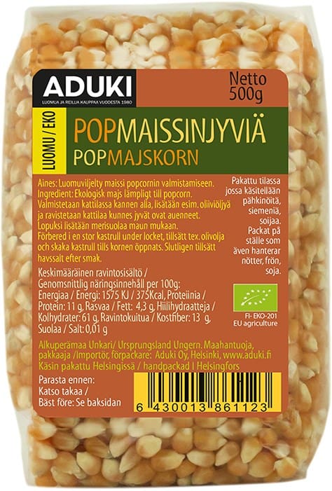 Aduki Luomu Popcorn- maissinjyvät 500g